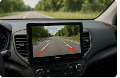 car8000 jensen keep back up camera on while driving​